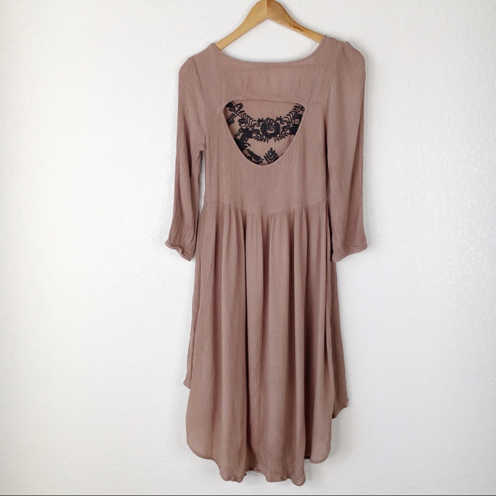 Pink Blush Brown Floral Embroidered High Low Dress - Picture 6 of 6